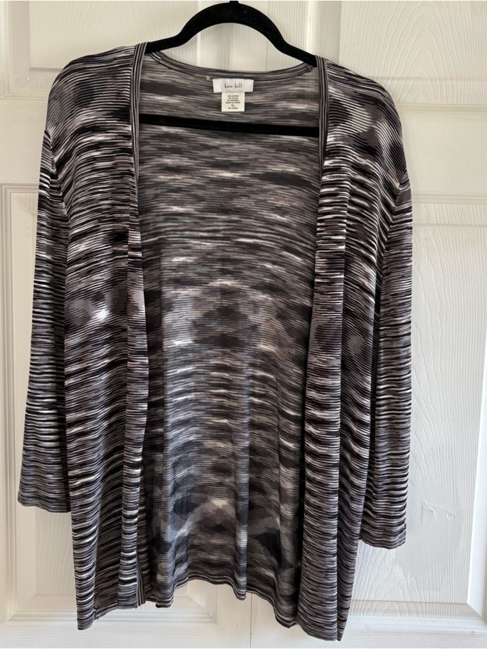 Kate Hill Black Grey XL Open Front Lightweight Cardingan Teacher Academia Career